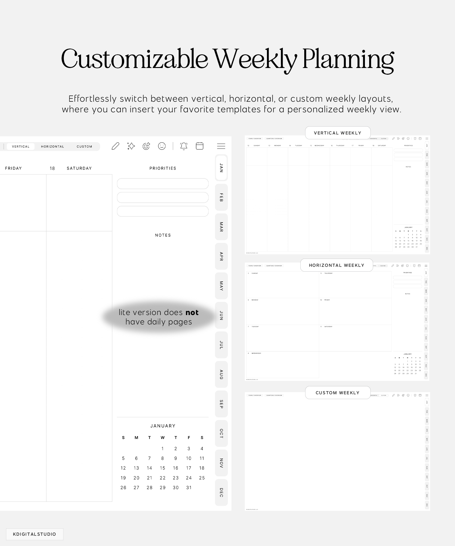 customizable weekly pages in cyberry lite digital planner