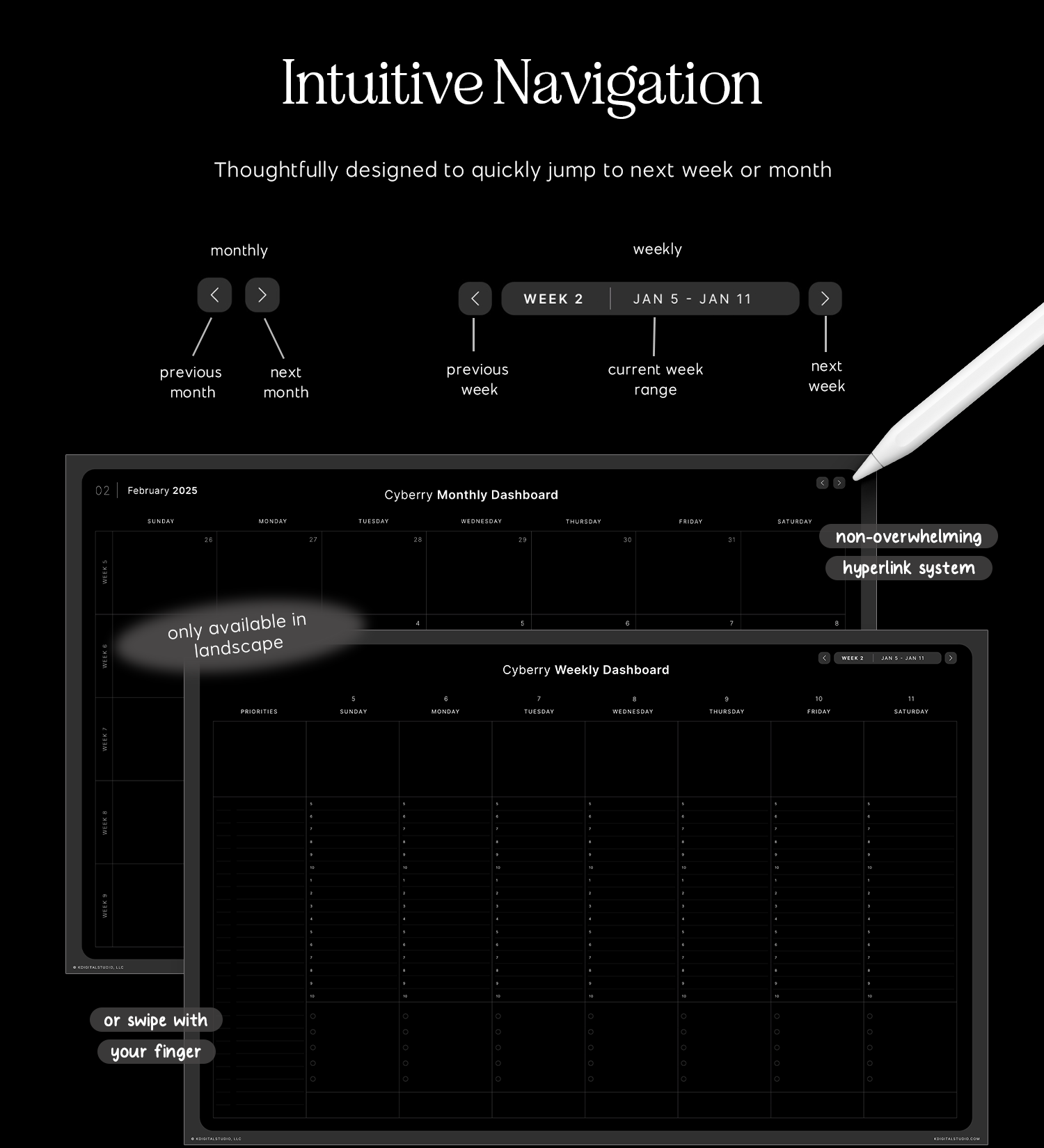 Cyberry Dashboard is thoughtfully designed to quickly jump to next week or month