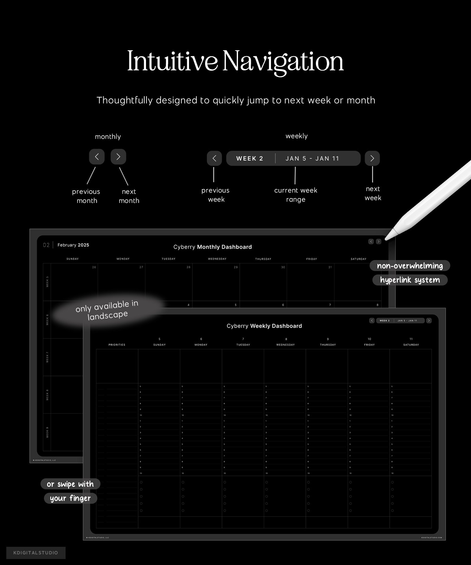 Cyberry Dashboard is thoughtfully designed to quickly jump to next week or month