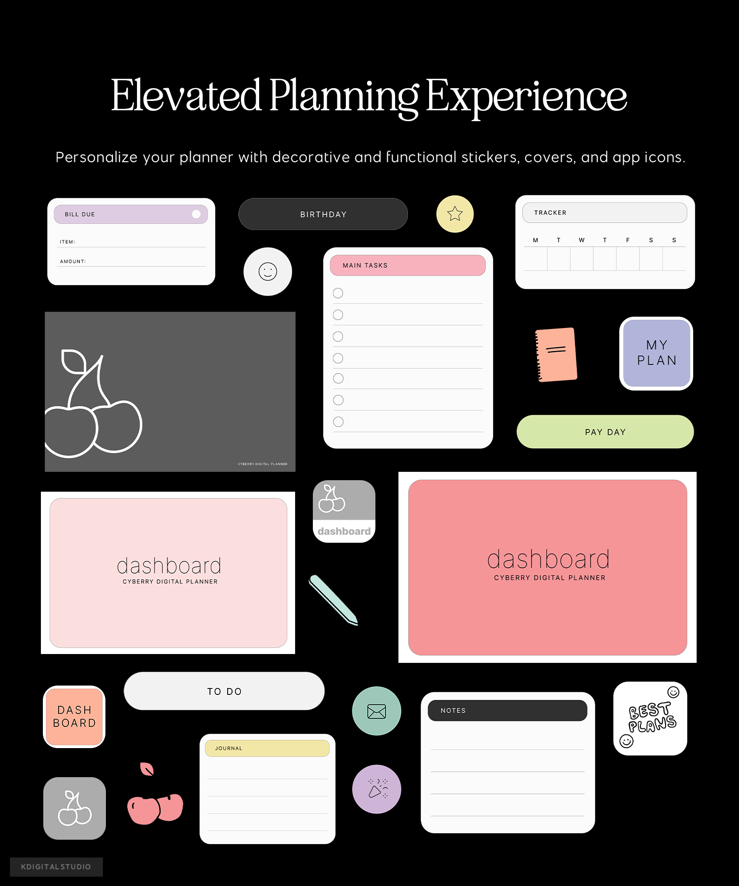Planning stickers, covers, and app icons for cyberry dashboard planner