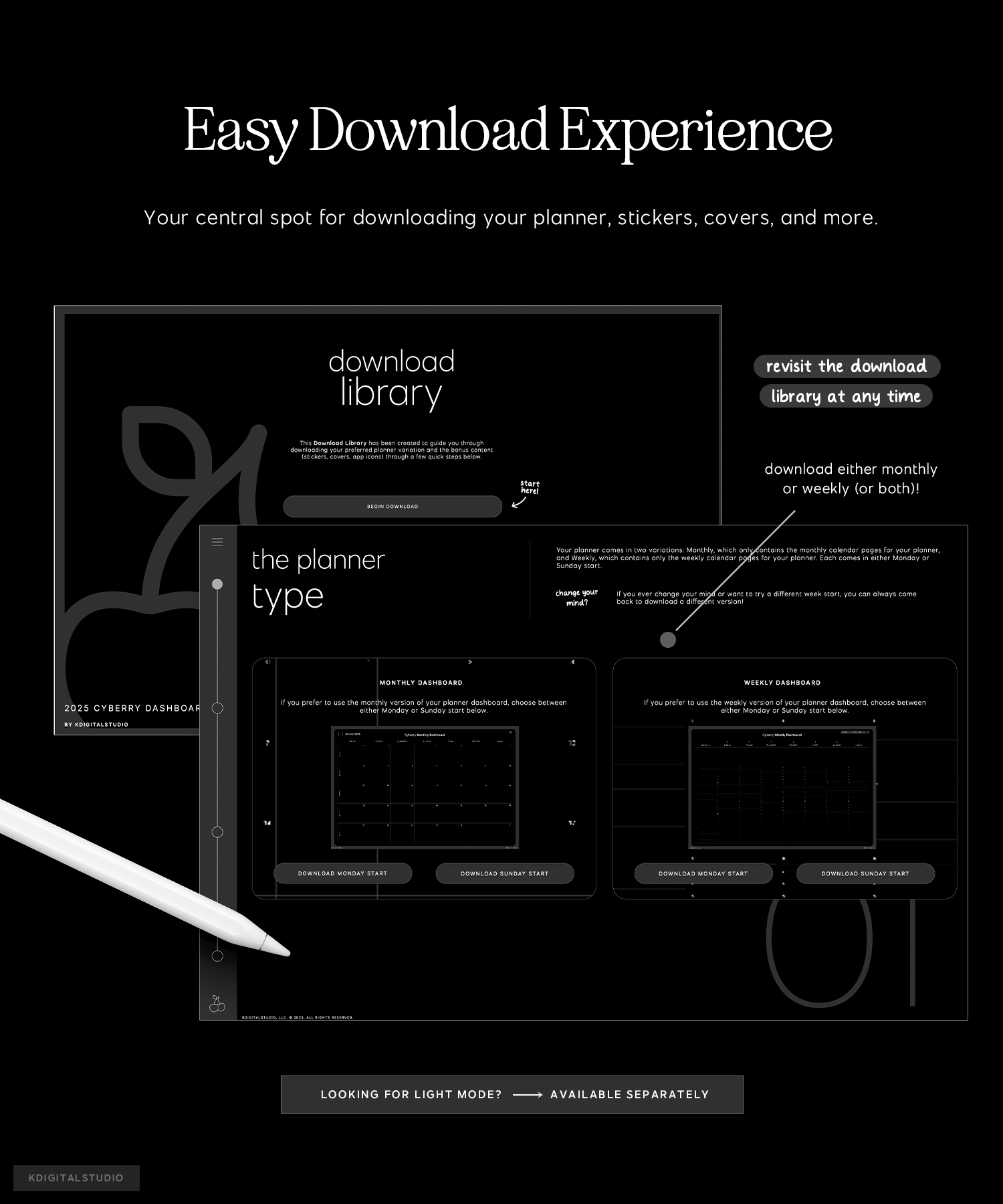 Easy download library experience for cyberry dashboard planner