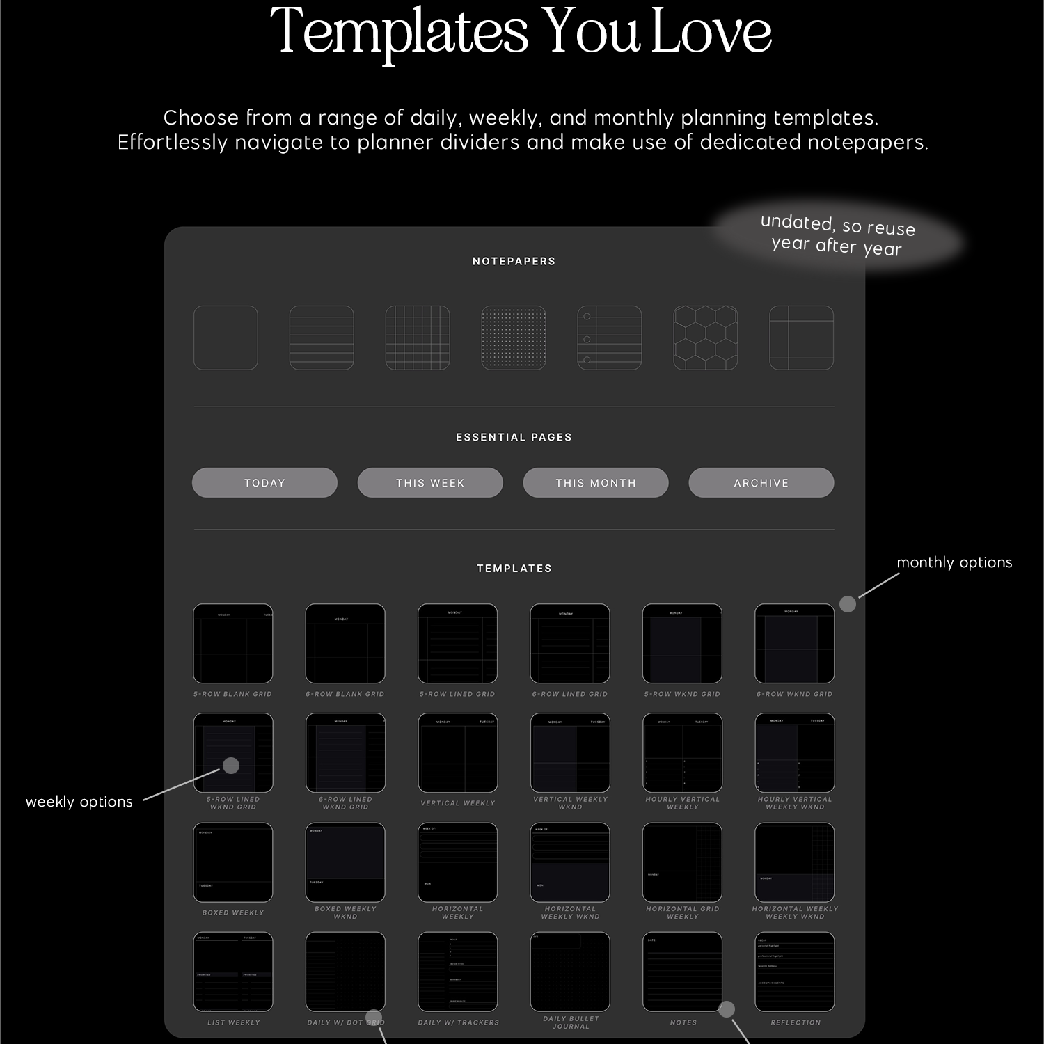 templates you love and need in cyberry essentials planner