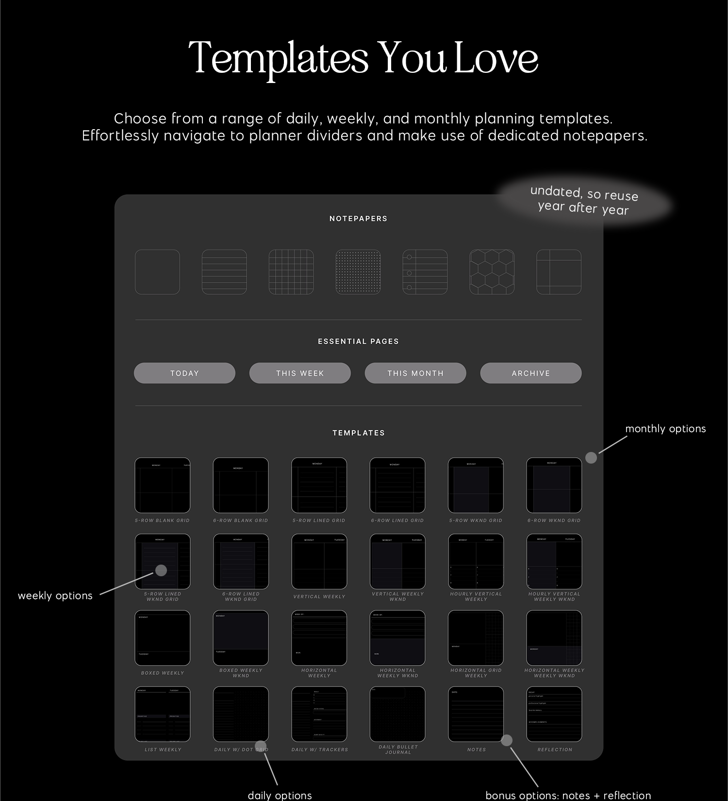 templates you love and need in cyberry essentials planner