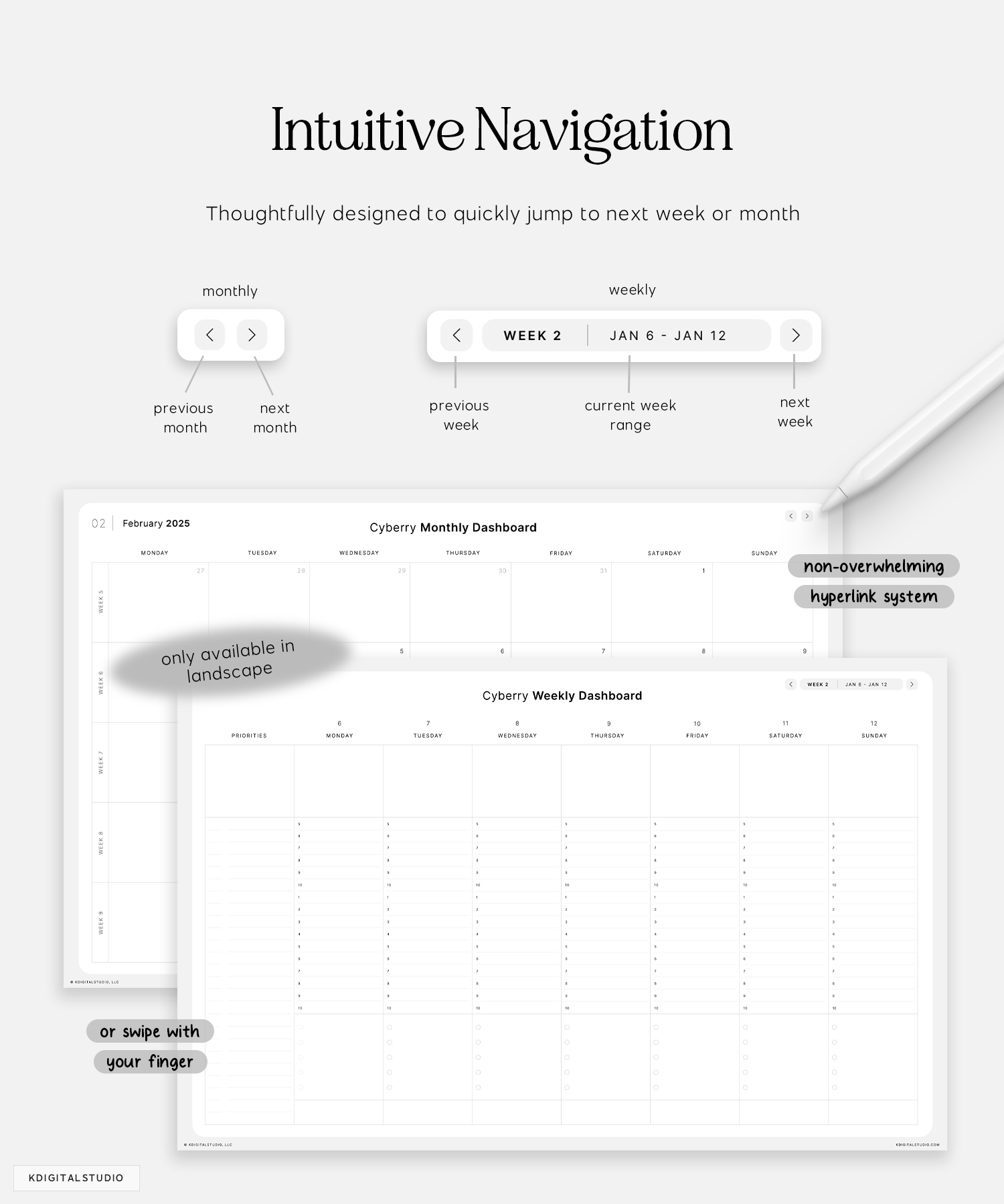 Cyberry Dashboard is thoughtfully designed to quicky jump to next week or month