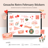 Gouache Retro February Digital Stickers