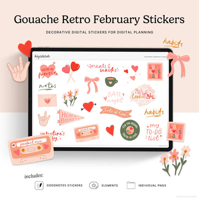 Gouache Retro February Digital Stickers KDigitalStudio