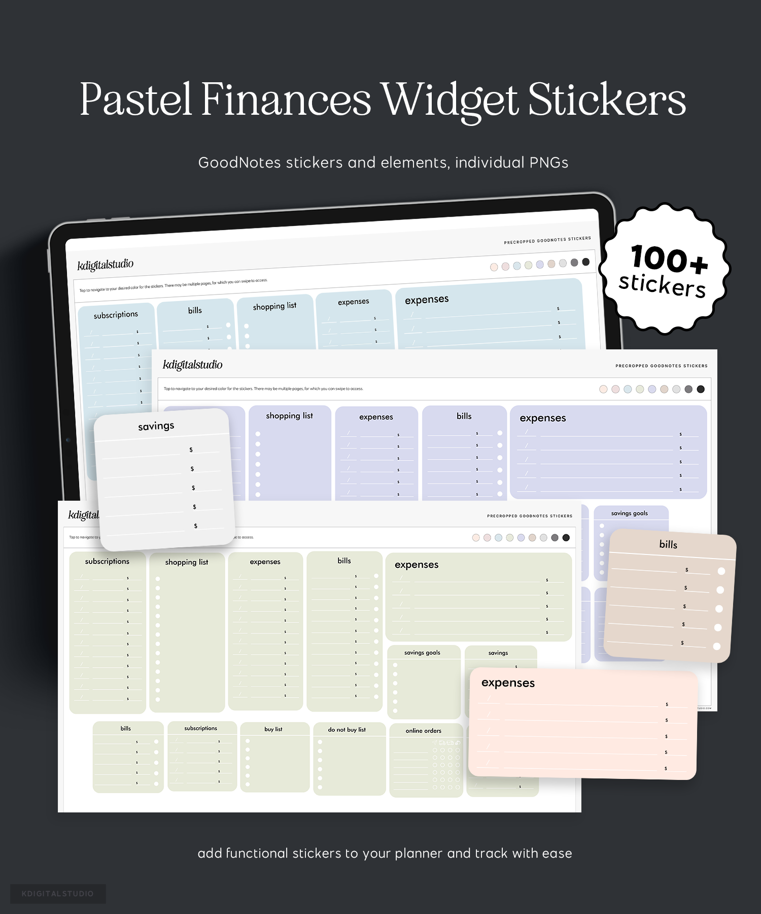 Widgets de finanzas en colores pastel