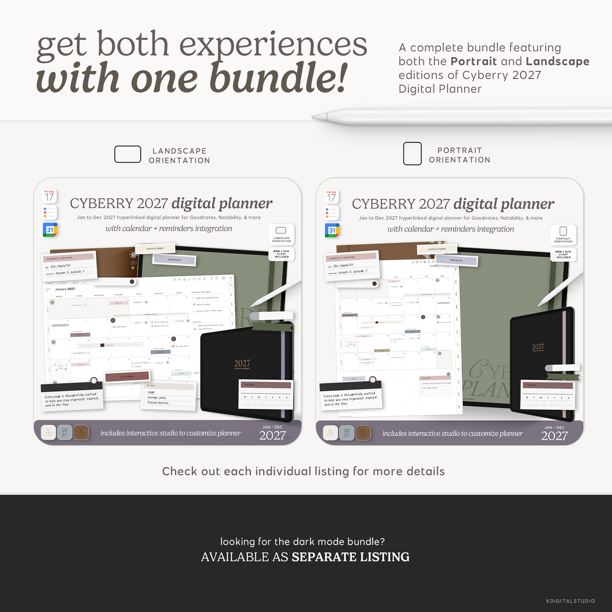 Cyberry 2027 Digital Planner BUNDLE (Light Mode) KDigitalStudio