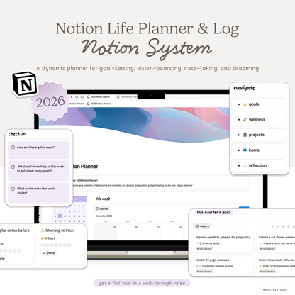 2026 Notion Life Planner & Log Notion System