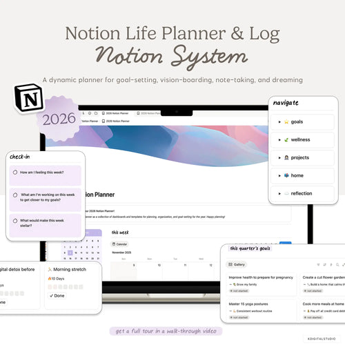 2026 Notion Life Planner & Log Notion System