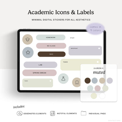 Academic Icons & Labels (Muted) Digital Stickers KDigitalStudio