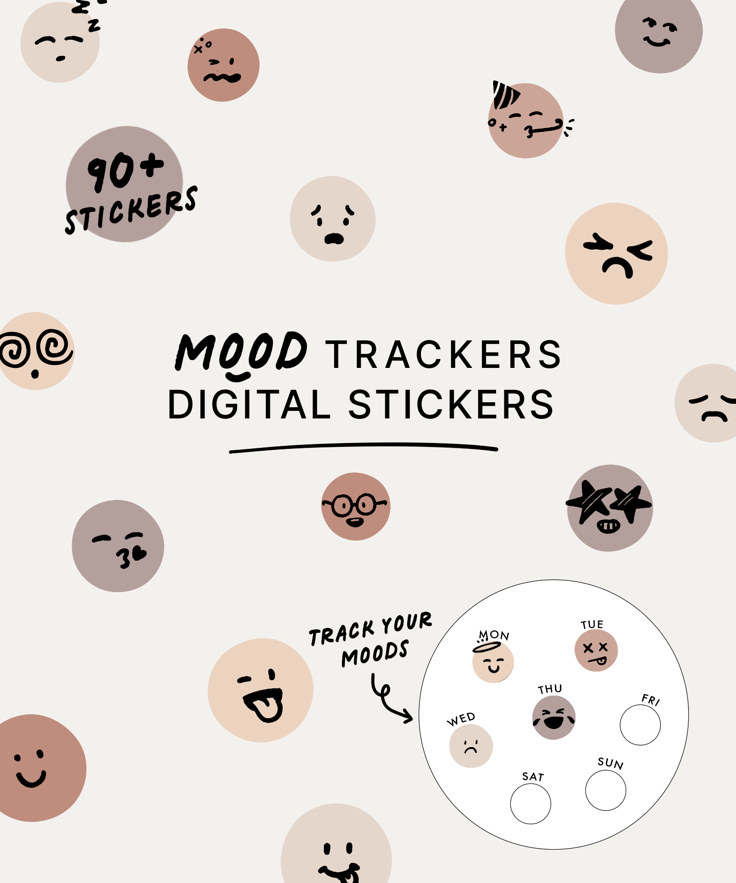 Neutral Mood Trackers Digital Stickers