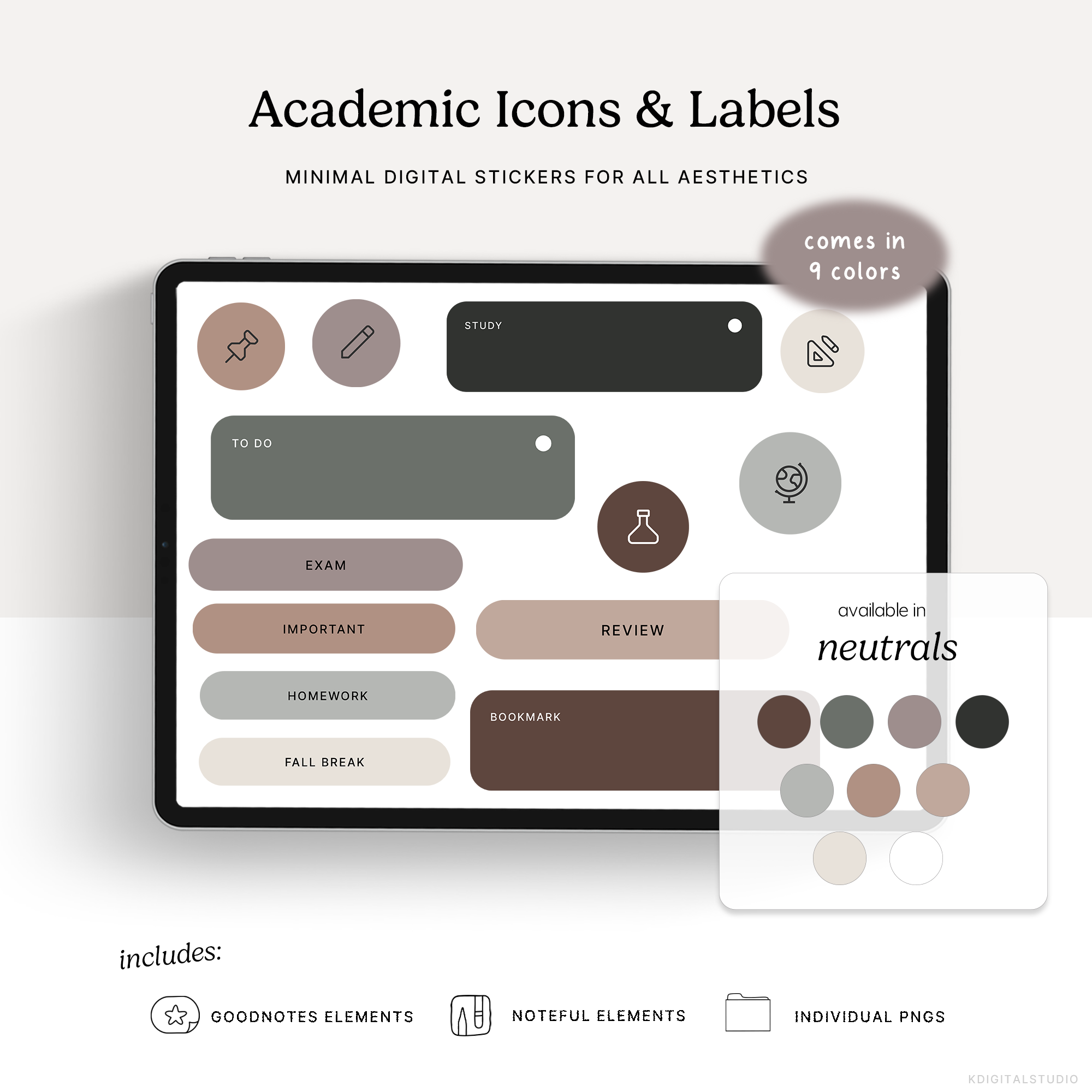 Academic Icons & Labels (Neutrals) Digital Stickers