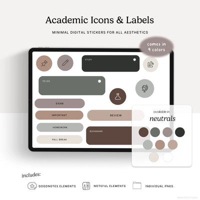 Academic Icons & Labels (Neutrals) Digital Stickers KDigitalStudio