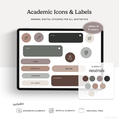 Academic Icons & Labels (Neutrals) Digital Stickers