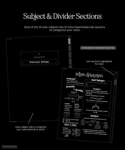 subject and divider sections in cyberry notebook