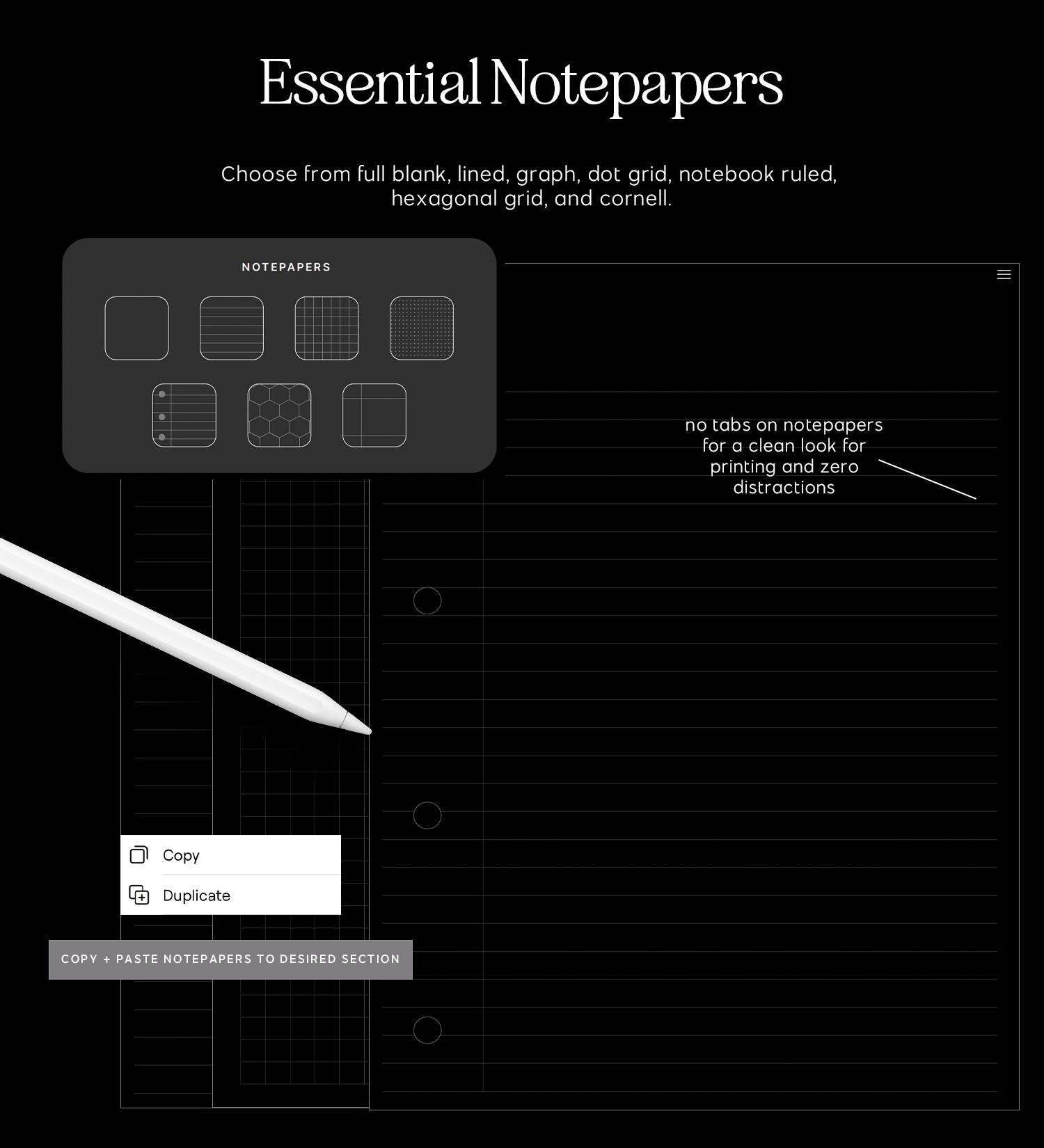 essential notepapers in cyberry notebook