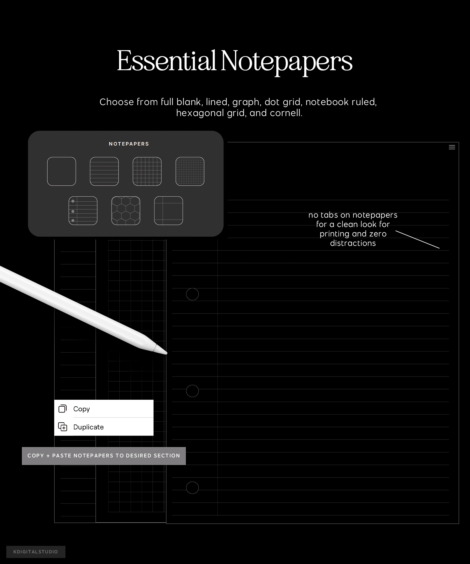 essential notepapers in cyberry notebook