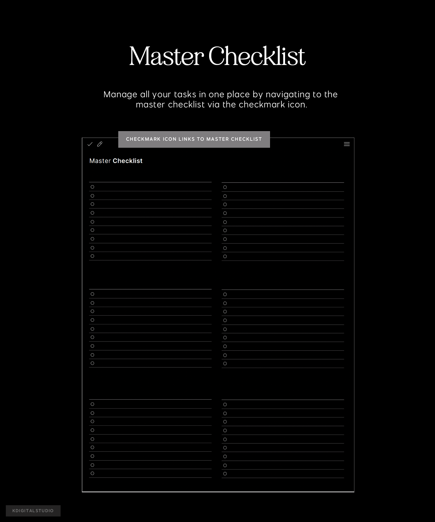 master checklist in cyberry notebook