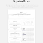 organized index in cyberry notebook