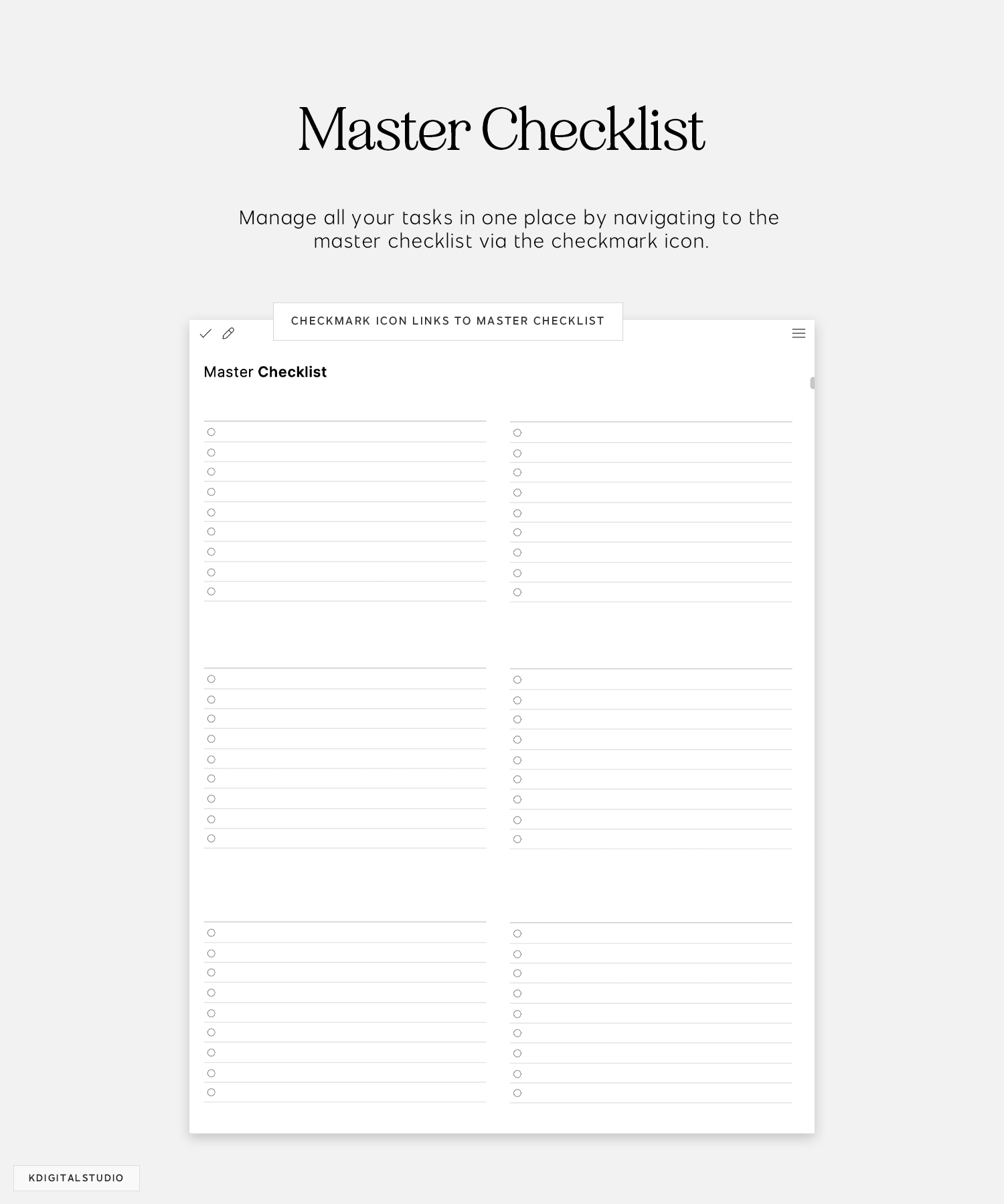 master checklist in cyberry notebook