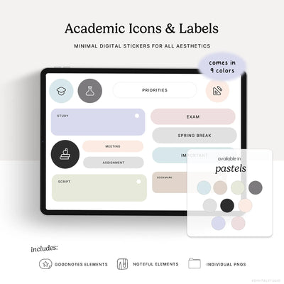 Academic Icons & Labels (Pastels) Digital Stickers KDigitalStudio