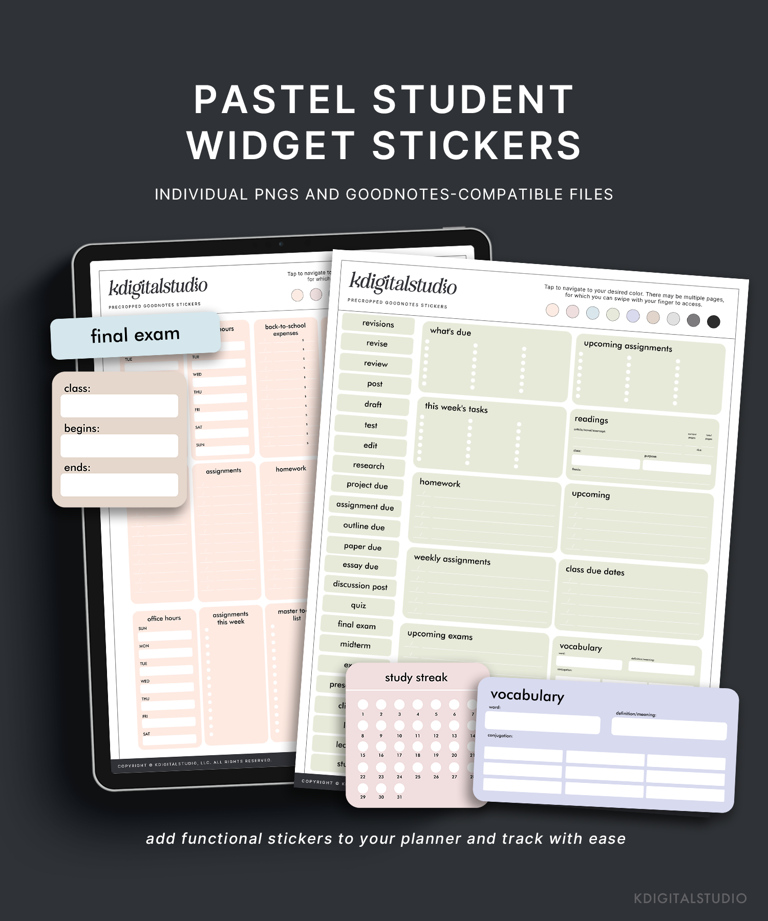 Widgets para estudiantes en colores pastel