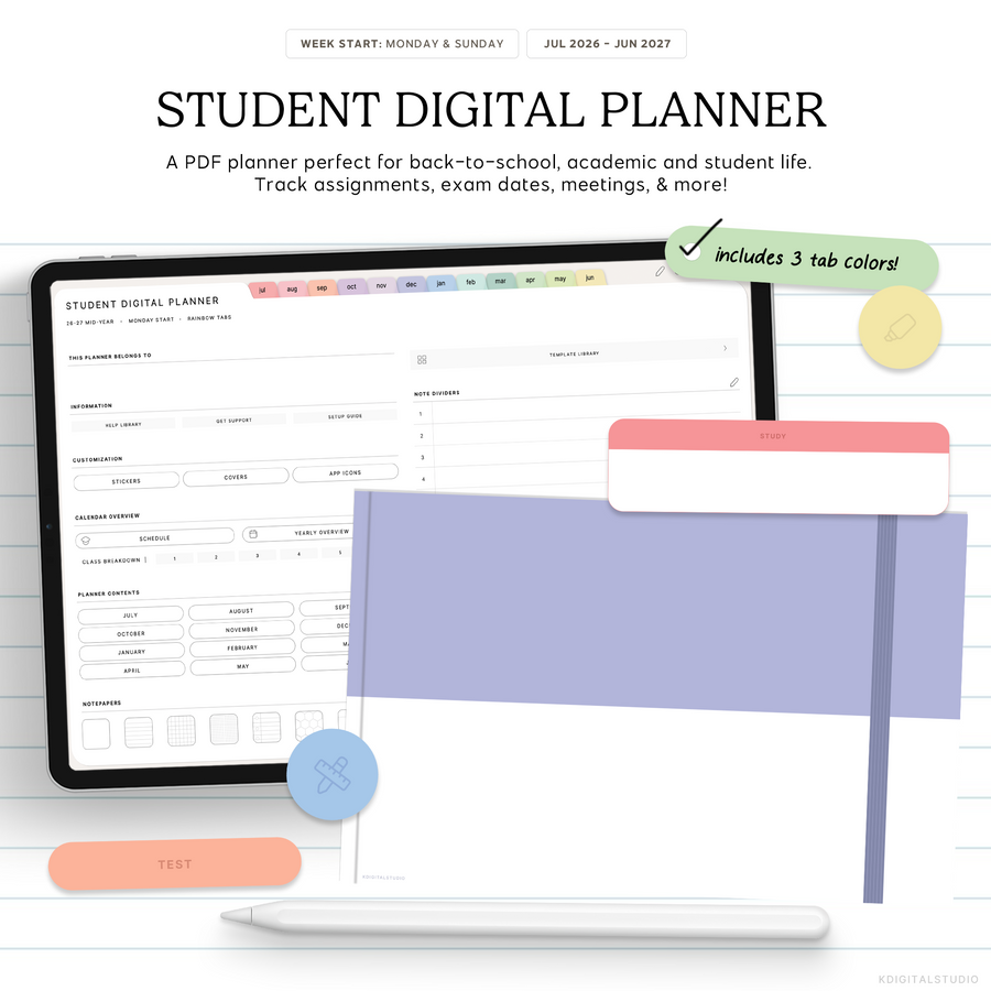 Student Mid-Year Digital Planner (2026-2027) KDigitalStudio