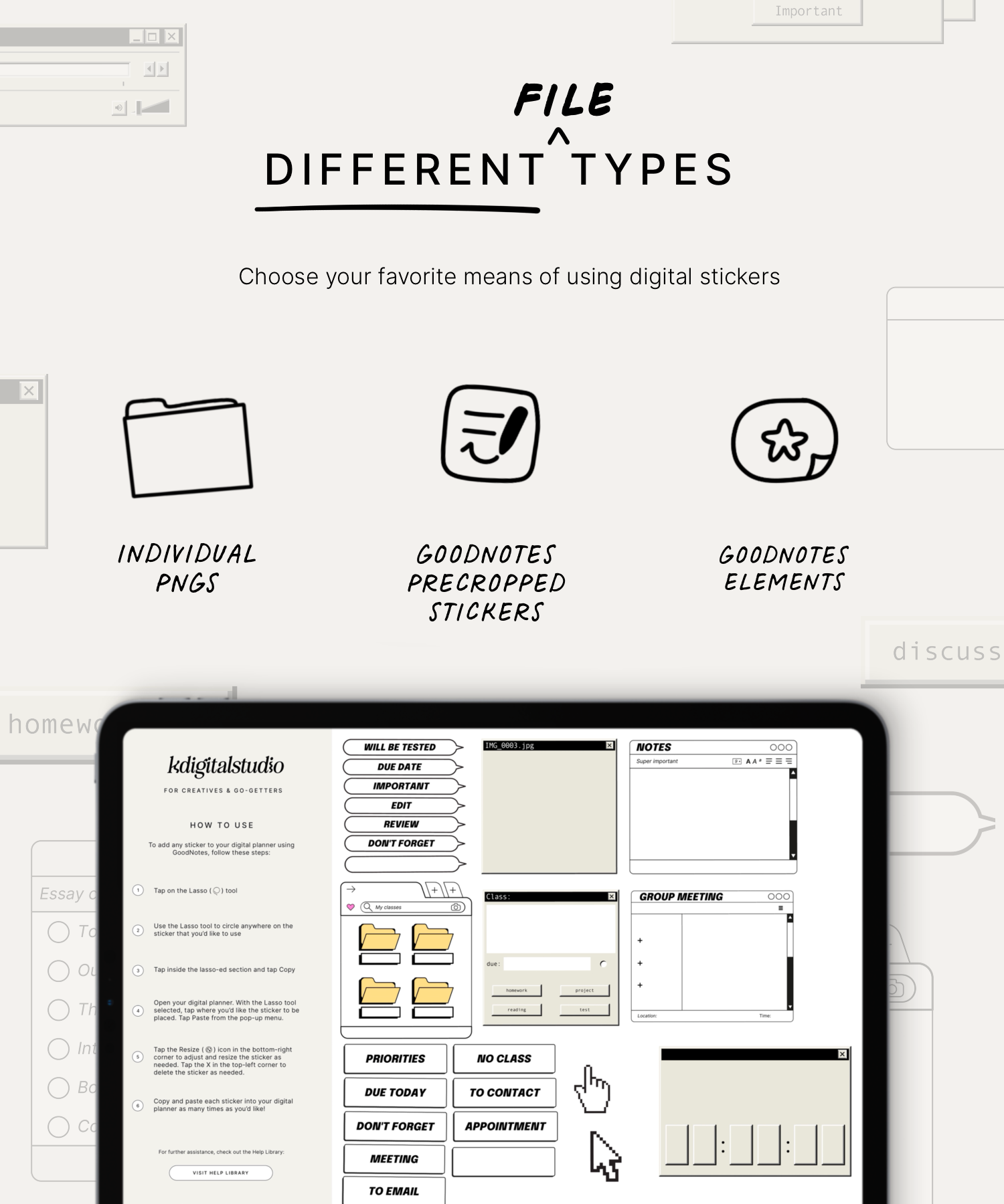 Pegatinas digitales para computadora de estudiante