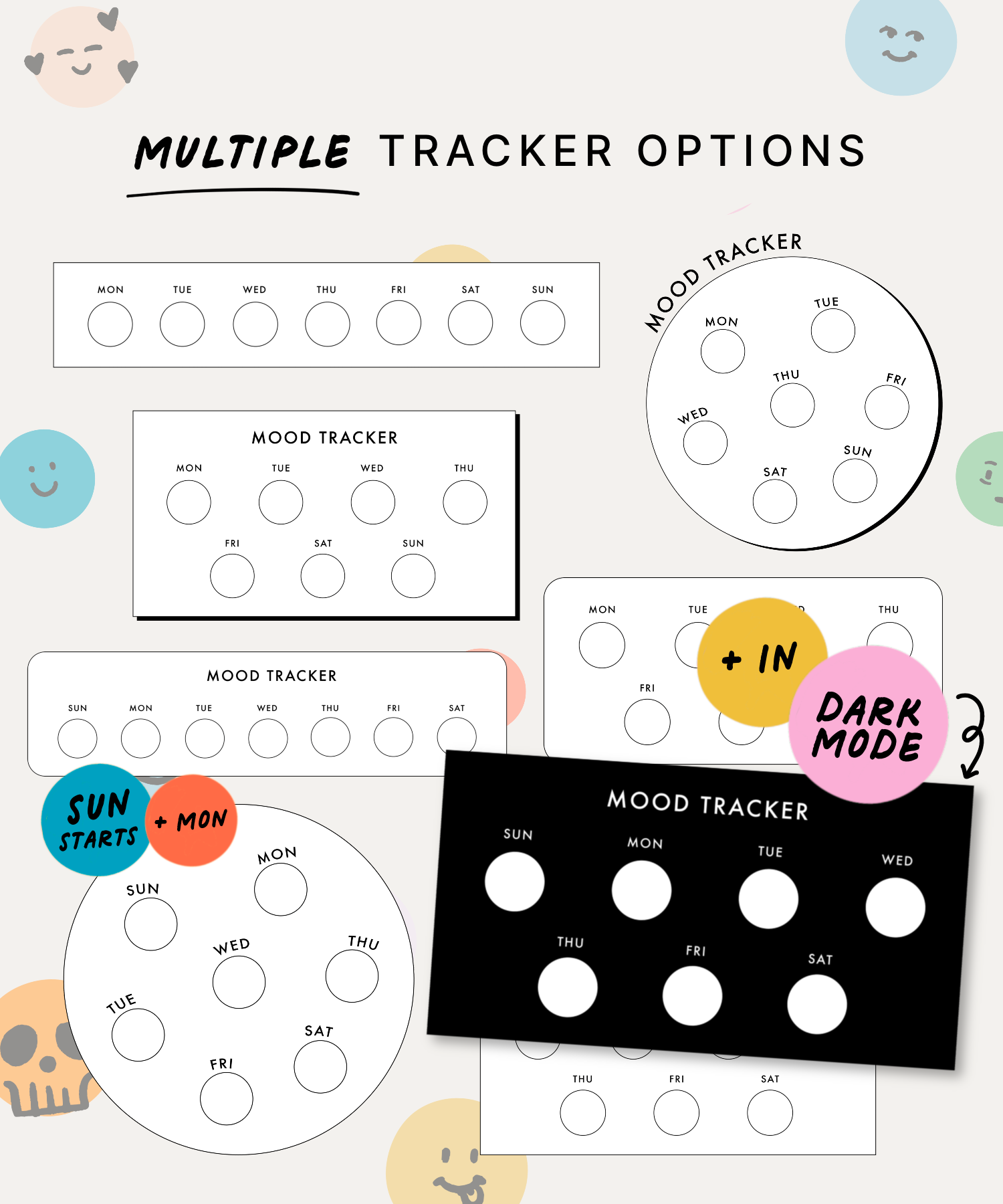 Colorful Mood Trackers Digital Stickers