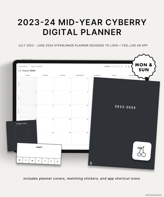 2023-2024 Mid-Year Cyberry Digital Planner for iPads and tablets