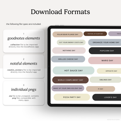 Wacky Holidays & Events (Muted) Digital Stickers