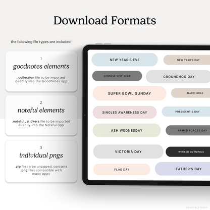 Major Holidays & Events (Pastels) Digital Stickers