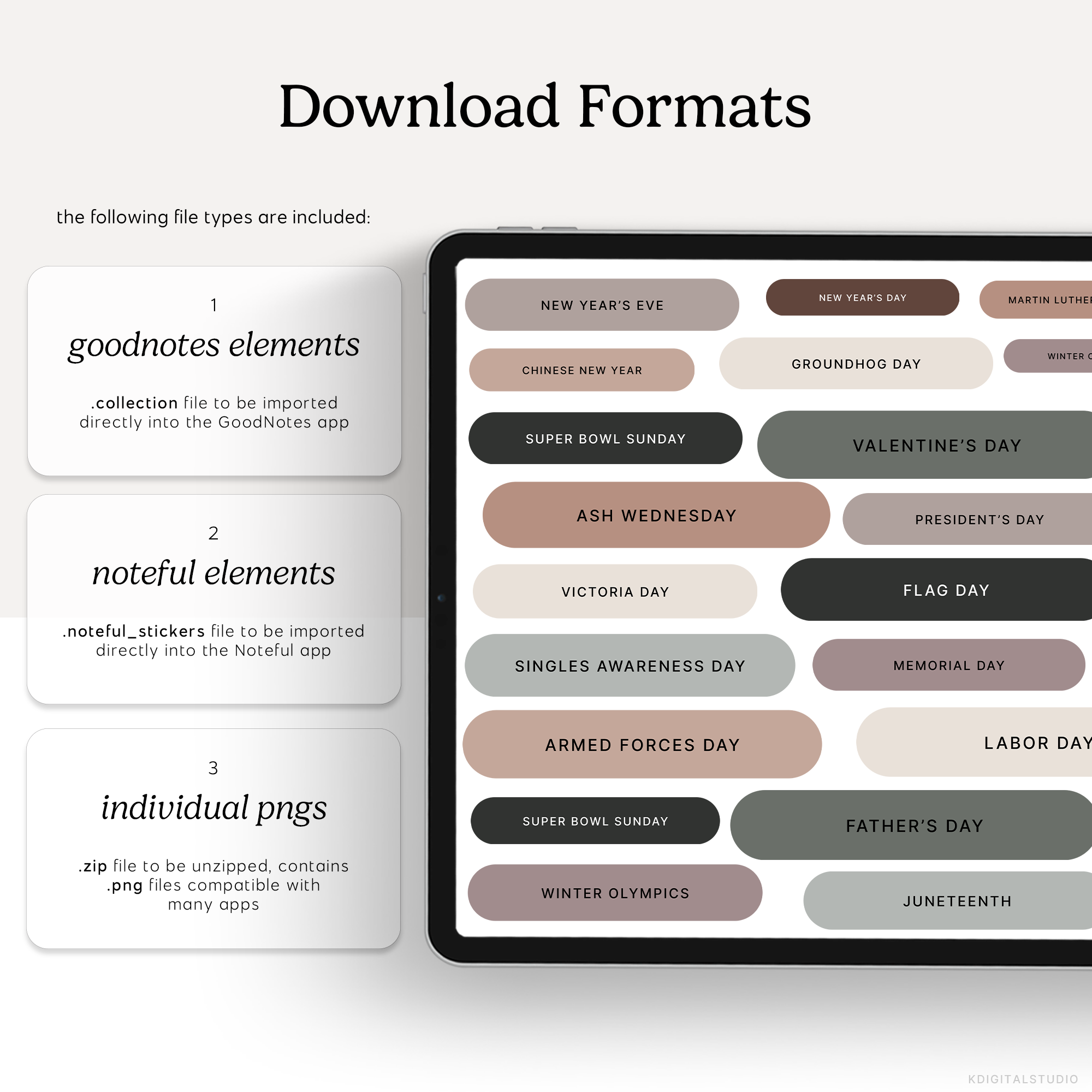 Major Holidays & Events (Neutrals) Digital Stickers