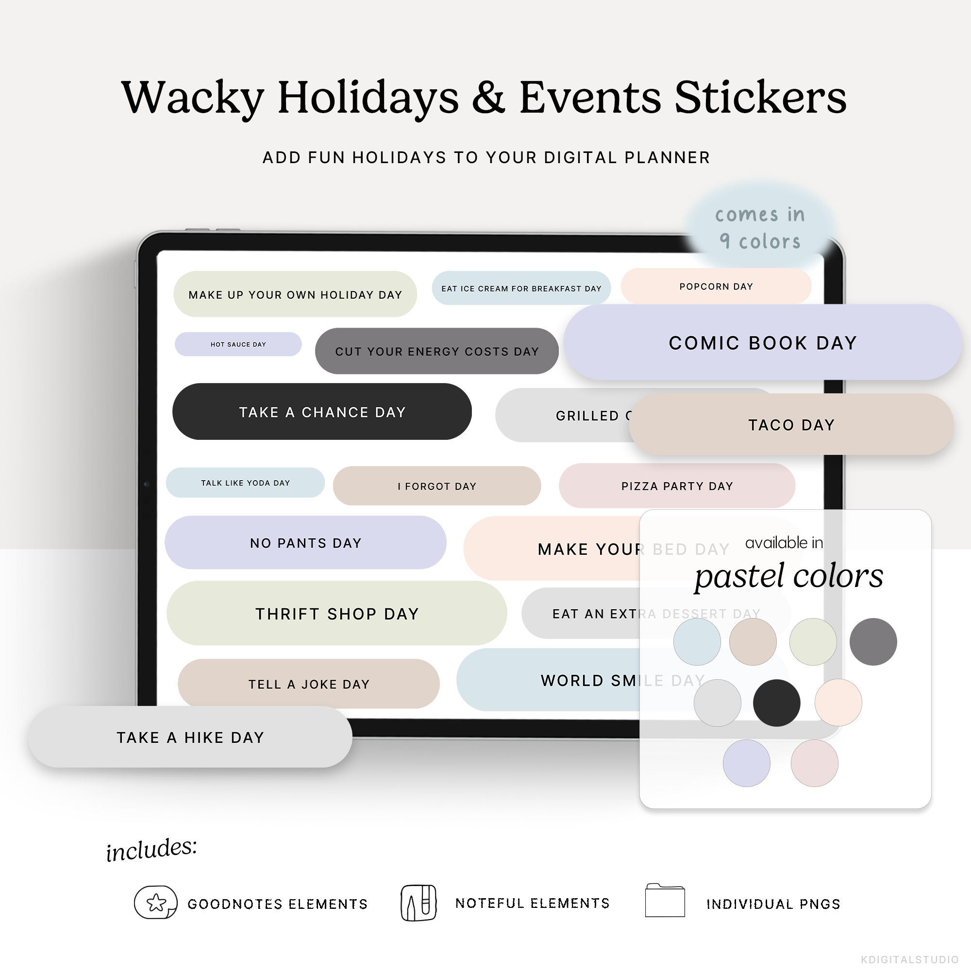 Wacky Holidays & Events (Pastels) Digital Stickers