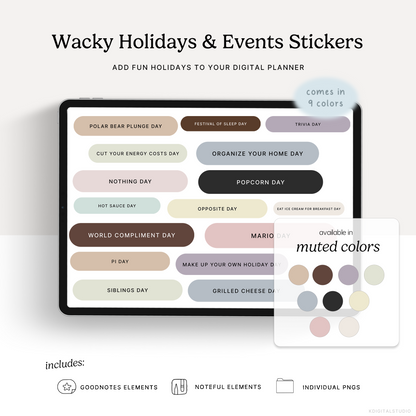 Wacky Holidays & Events (Muted) Digital Stickers