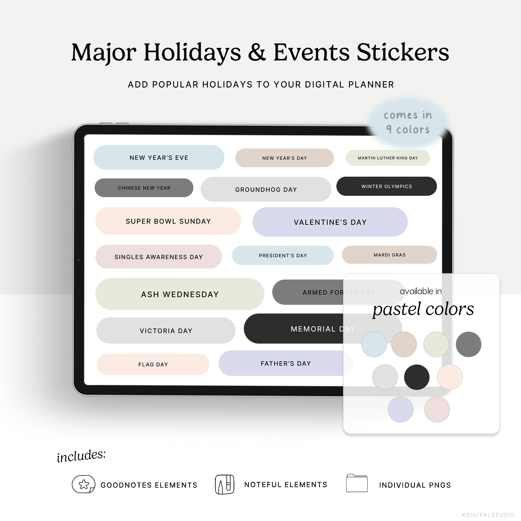 Major Holidays & Events (Pastels) Digital Stickers