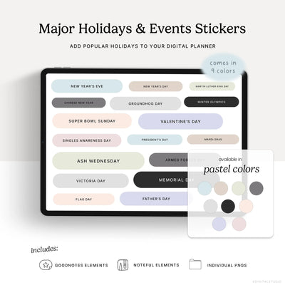 Major Holidays & Events (Pastels) Digital Stickers KDigitalStudio