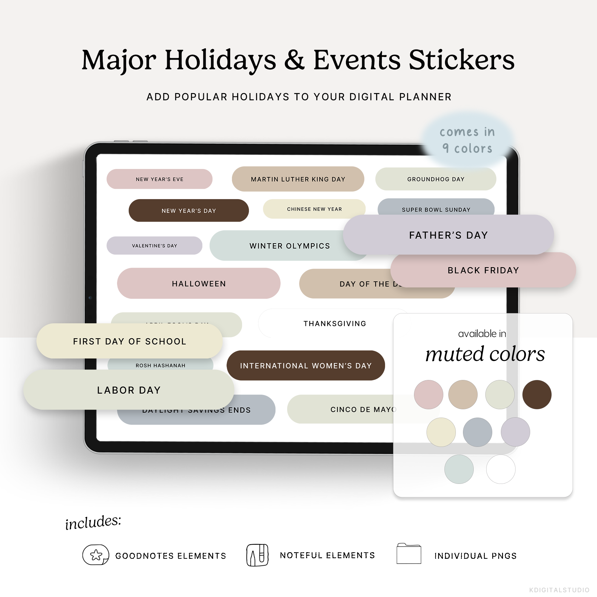 Major Holidays & Events (Muted) Digital Stickers