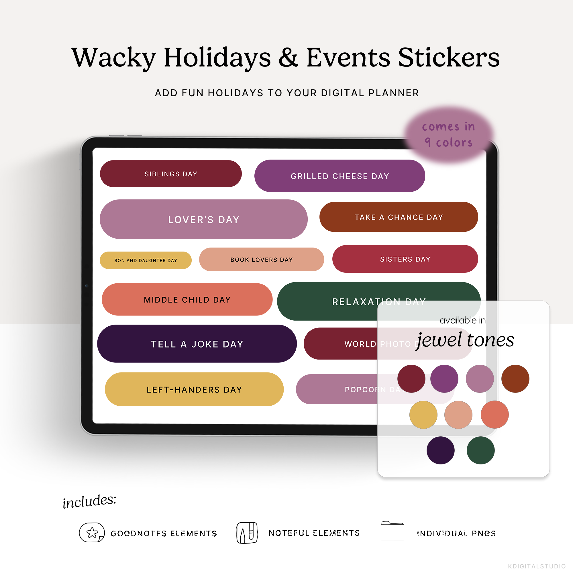 Wacky Holidays & Events (Jewel Tones) Digital Stickers