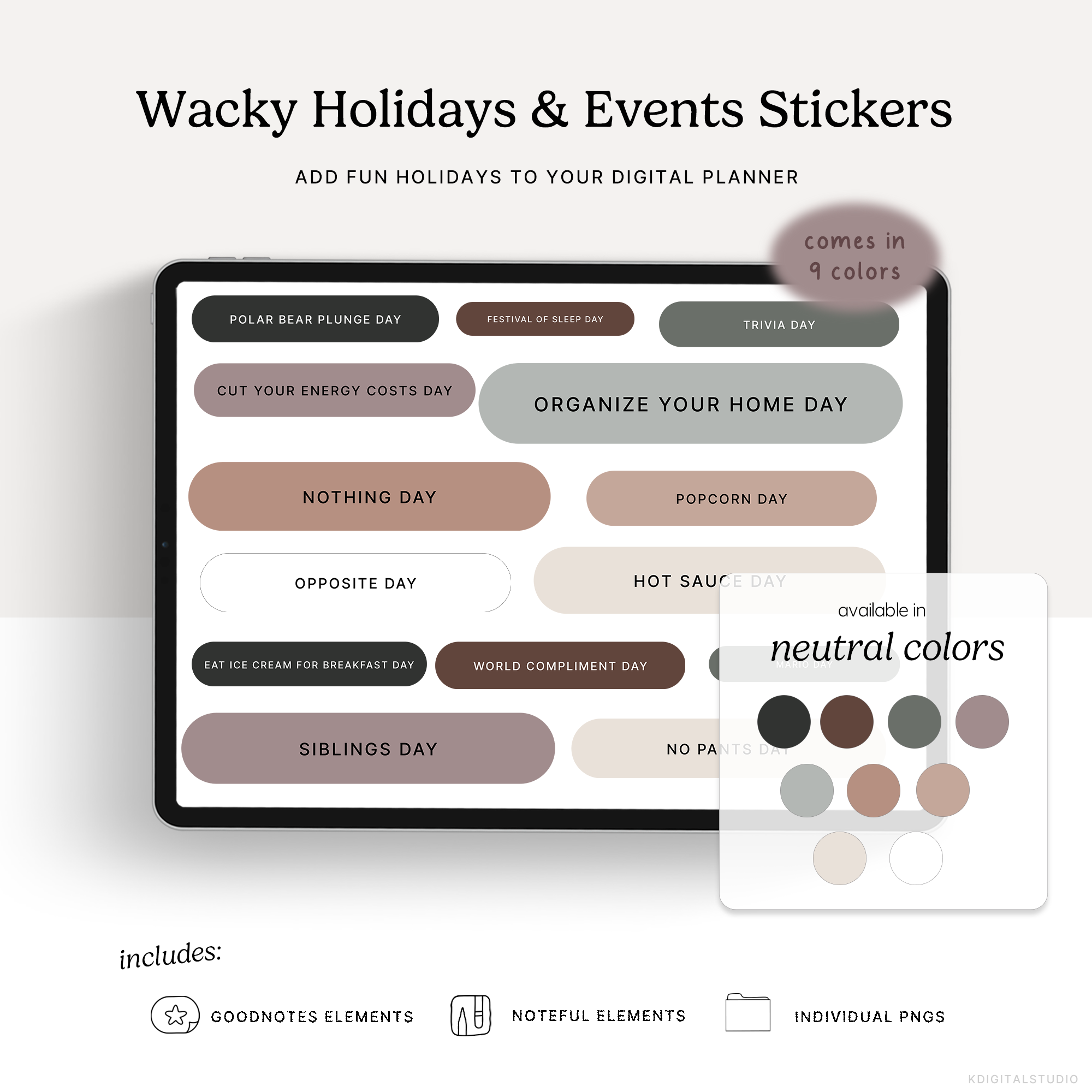 Wacky Holidays & Events (Neutrals) Digital Stickers