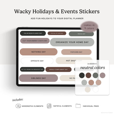 Wacky Holidays & Events (Neutrals) Digital Stickers KDigitalStudio