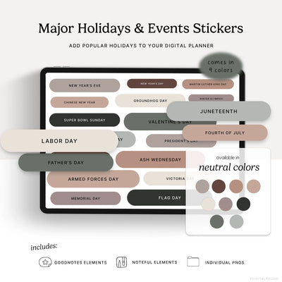 Major Holidays & Events (Neutrals) Digital Stickers KDigitalStudio