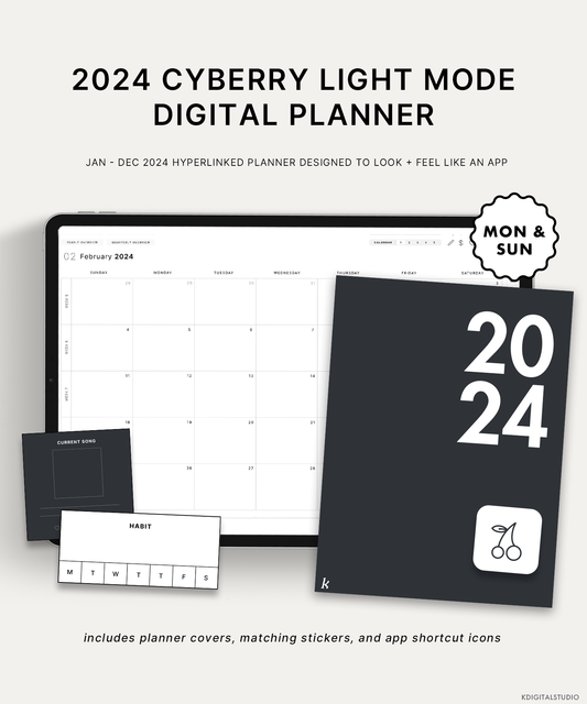 2024 Cyberry Light Mode Digital Planner