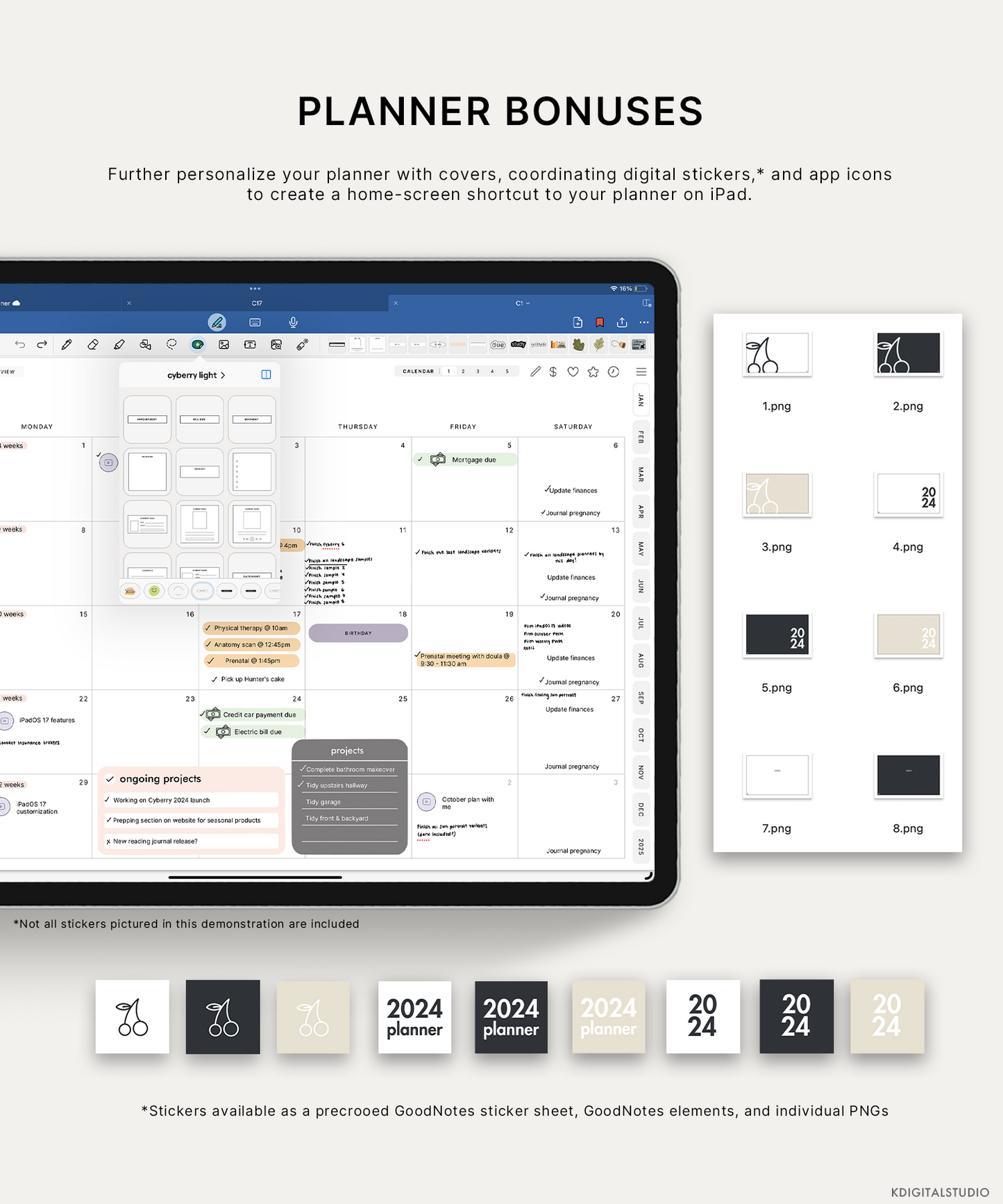 2024 Cyberry Light Mode Digital Planner