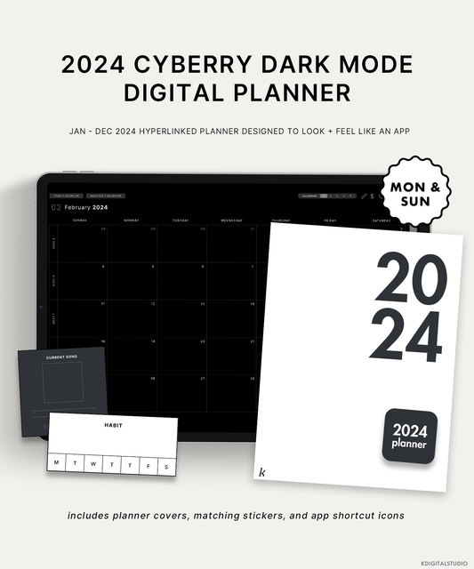 2024 Cyberry Dark Mode Digital Planner