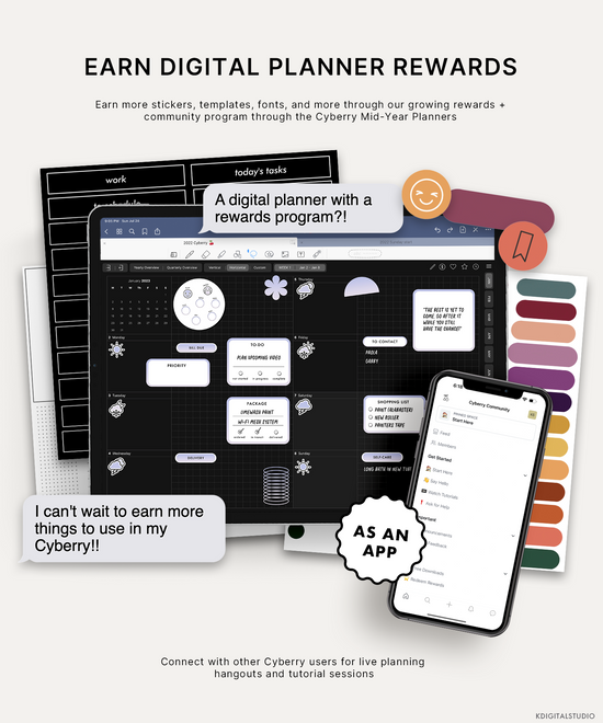 2024 Cyberry Dark Mode Digital Planner KDigitalStudio