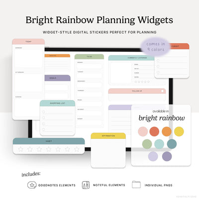 bright rainbow planning widget digital stickers