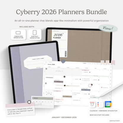 Cyberry 2026 Planners Bundle with landscape and portrait digital planners