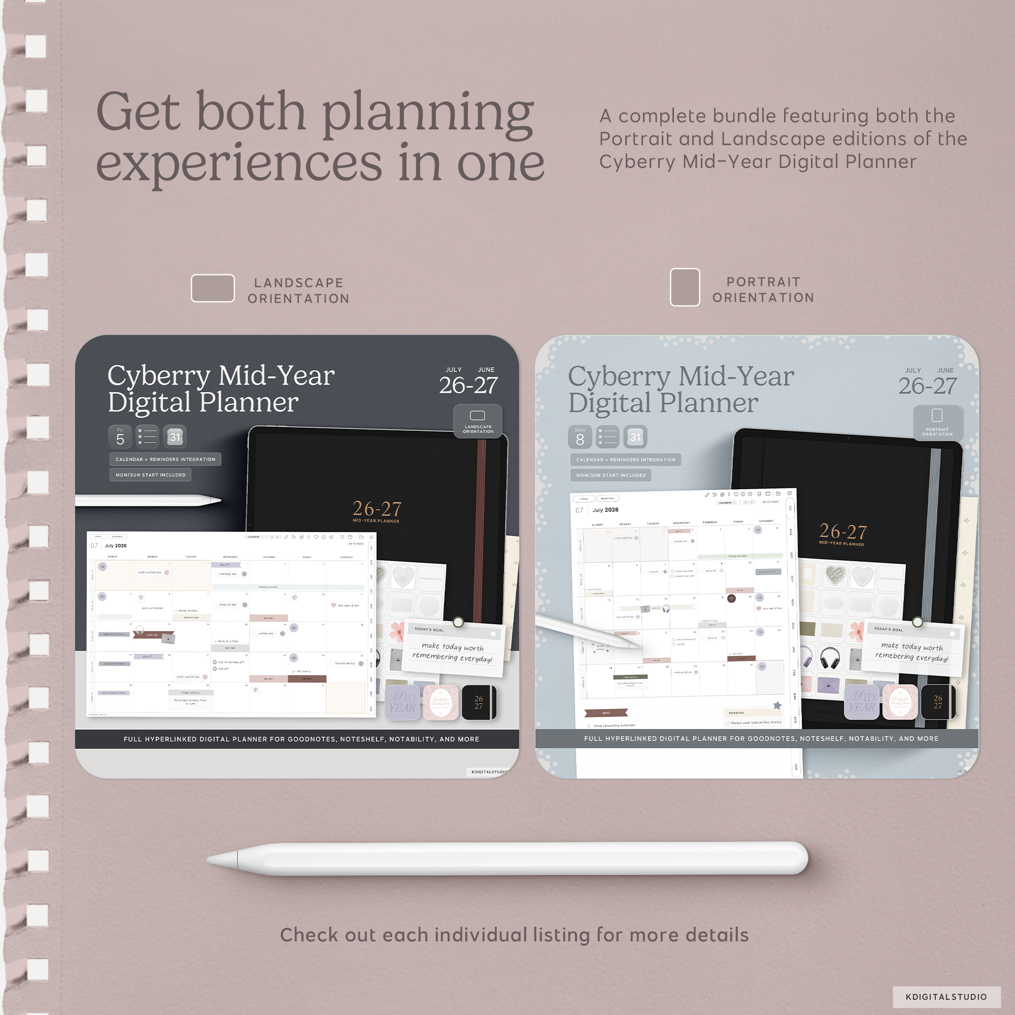 Cyberry Mid-Year Digital Planners BUNDLE (2026-2027) KDigitalStudio